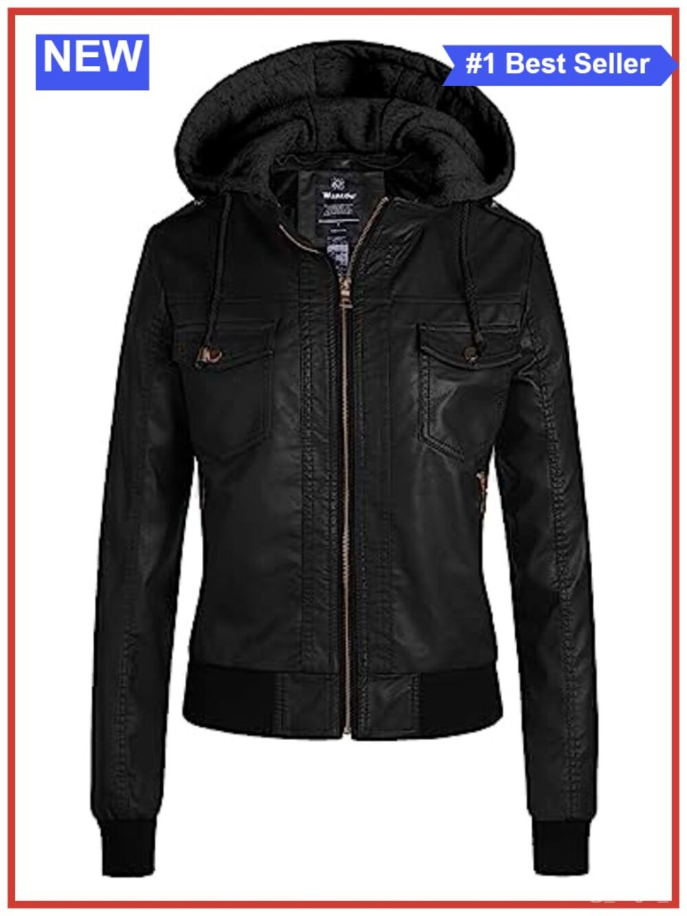 Faux Leather Jacket Women PU Moto Biker Hooded Motorcycle Coat